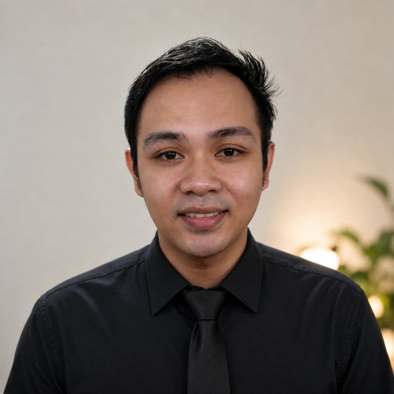 Ken Andrei Cadungog in a black shirt and tie